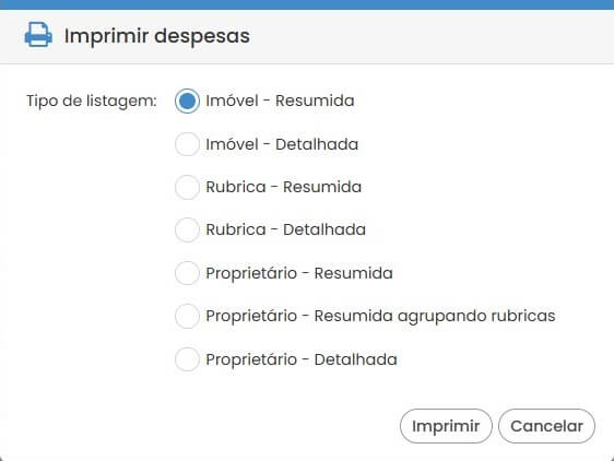 Divisão de despesas: listagem de despesas Gesar