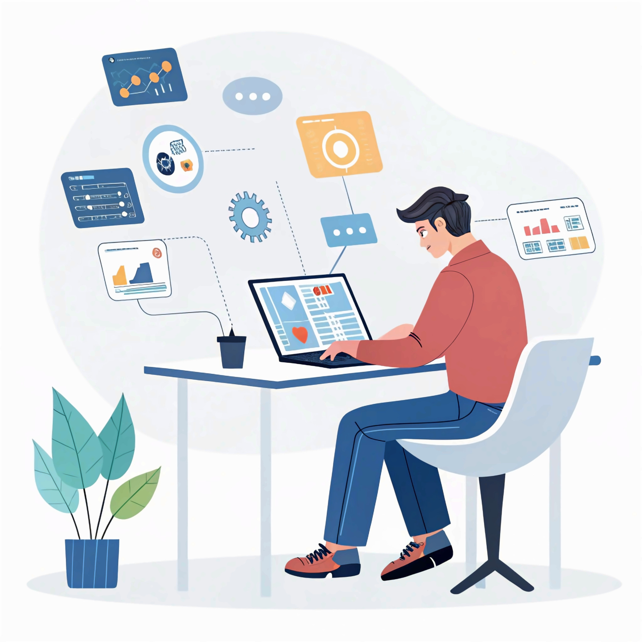 Unlocking Creativity and Efficiency: Man Harnesses AI Tools for Content Creation, Chatbots, Image Generation, Coding, Translation, and Digital Advertising